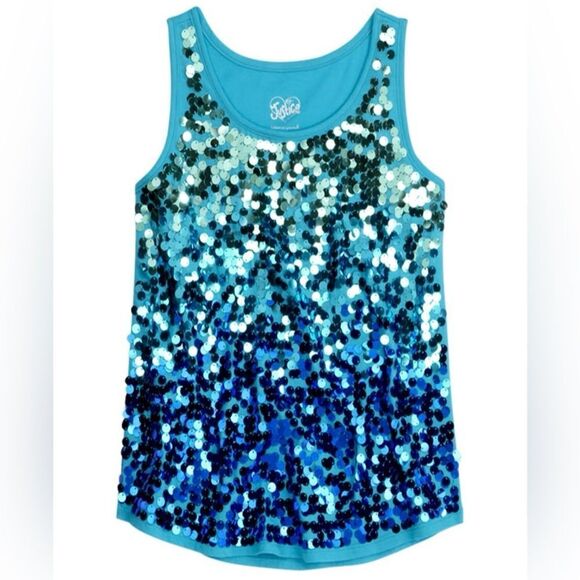 Justice Blue Sparkle Ombré Sequin Tank Top Tturquoise Blue Girls 12 - Picture 1 of 10
